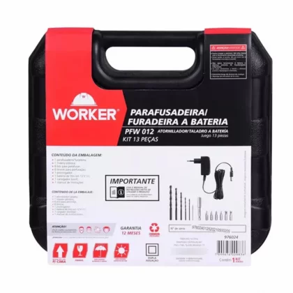 Parafusadeira 12v 1 Bat Kit13pcs 10nm Worker